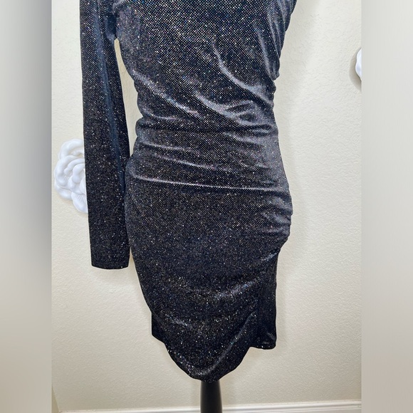 Gianni Bini Multi Colored Glitter Embellished Velvet Ruched Dress Sz 11 - Picture 4 of 16